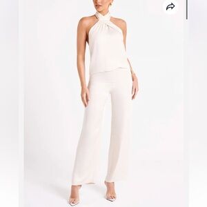 Meshki Elisa Satin Straight Leg Cream Pants Medium Sand NWT